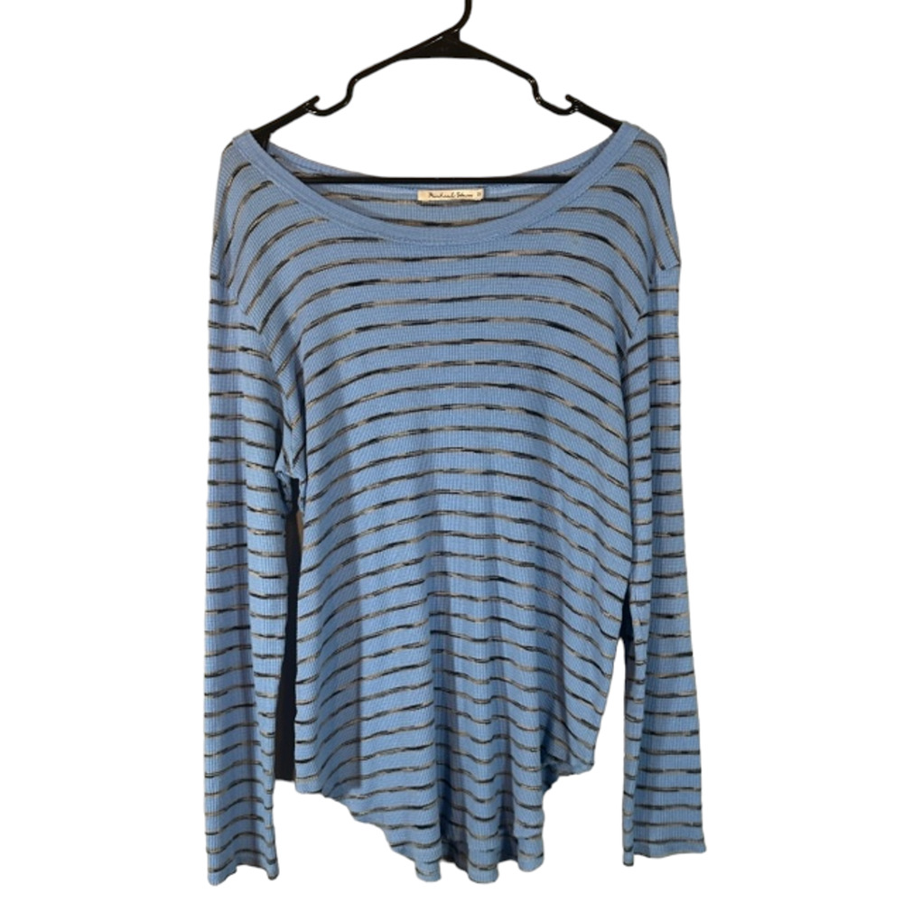 Michael Stars Blue Striped Cotton Blend Long Sleeve Blouse Women Sz OS